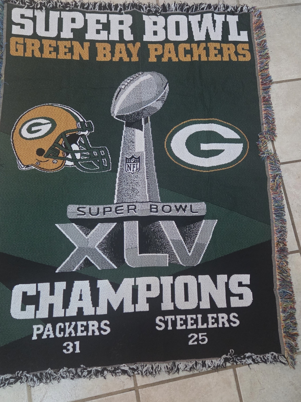 Green Bay Packers Super Bowl XLV Champions woven tapestry throw blanket